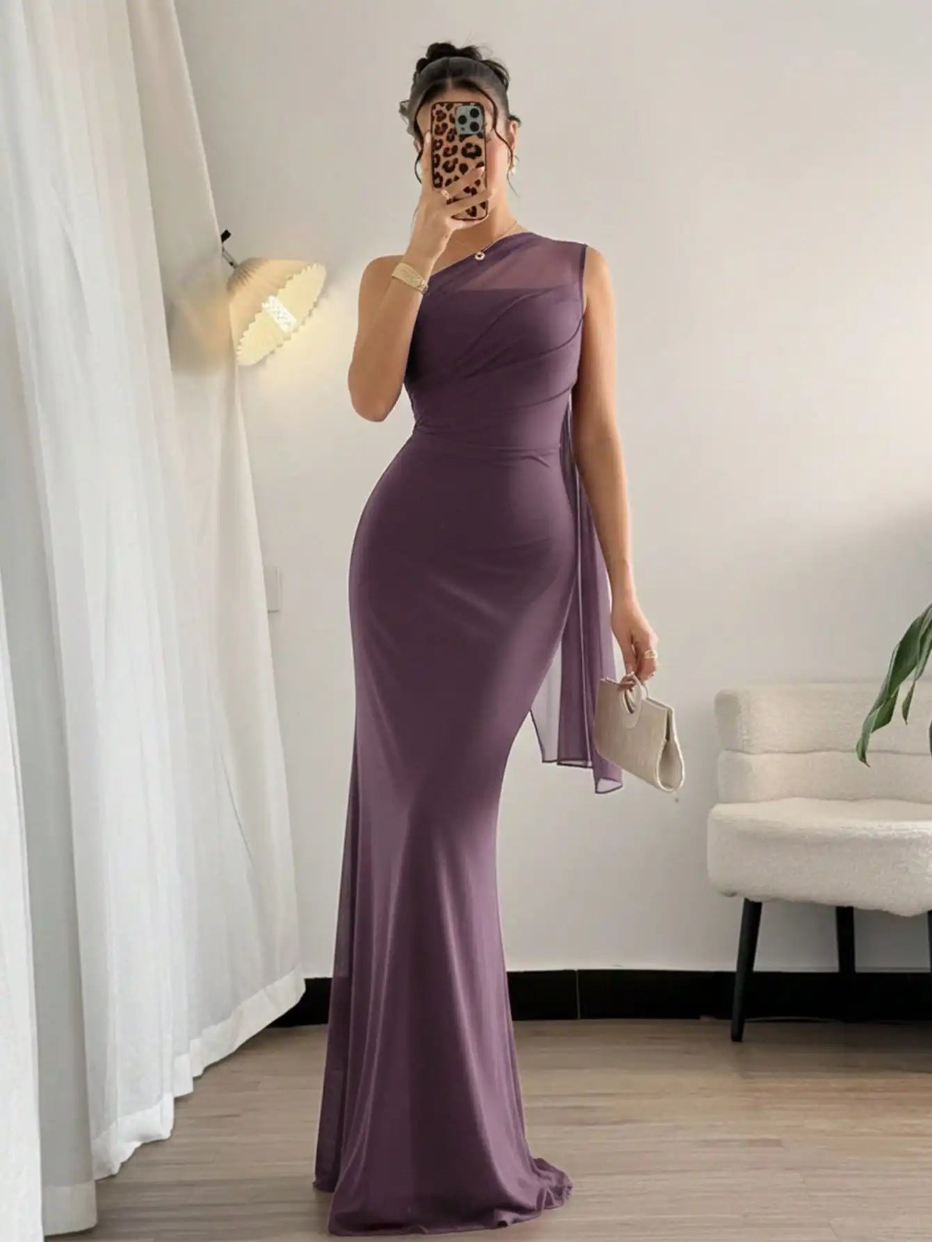 Elegant Asymmetrical One Shoulder Long Dress For Party Beach Wedding