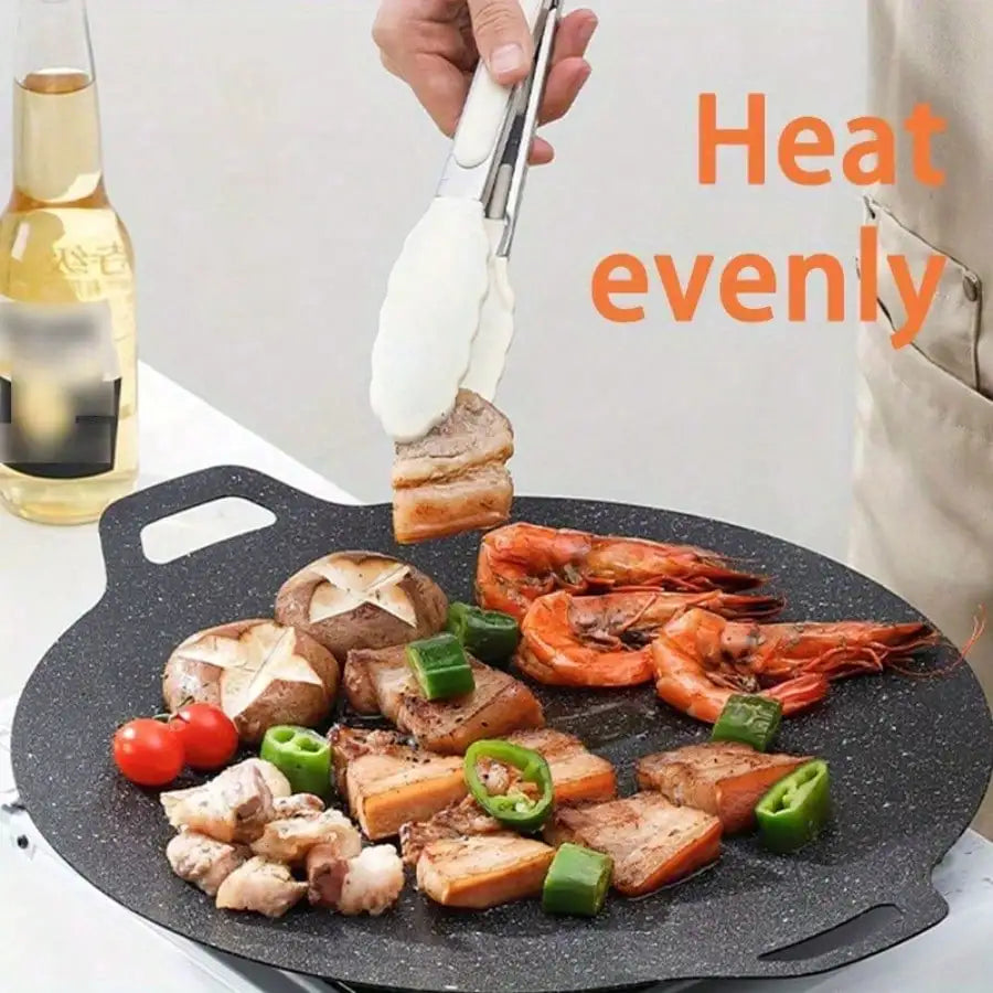 Korean Grill Pan,Nonstick Round Griddle Grill Pan for BBQ,Round BBQ Griddle with Handle,Multifunctional Stove Plate for Meats