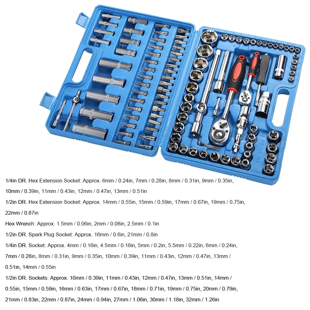 108Pcs Ratchet Wrench Socket Set 1/4 Inch 1/2 Inch CR40 Steel Tool Case Hand Tool Kit