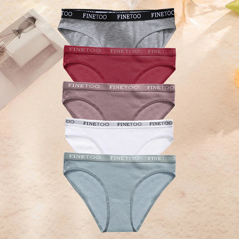 Finetoo 5PCS Set Women Letter Underpants Cotton Underwear Panties Lingerie Ladies 9 Solid Colors M-XXL Sexy Briefs