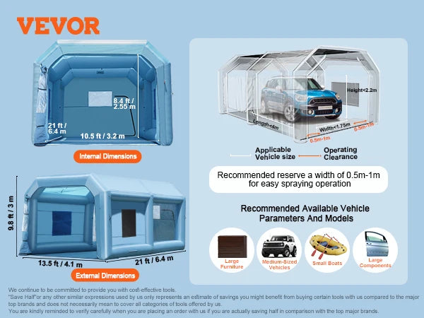 VEVOR Inflatable Paint Booth Portable Spray Booth with Powerful Blowers and Air Filter System