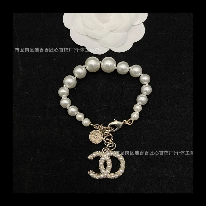 Diamond Stud Earrings, Pearl Necklace, Double Women's Fashion Brooch, Bracelet Set Series