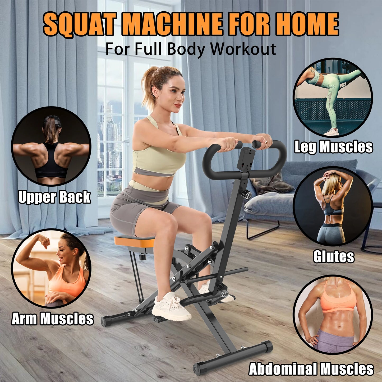 Foldable Squat Machine with Resistance Bands for Gluteus Maximus Thighs and Core Training