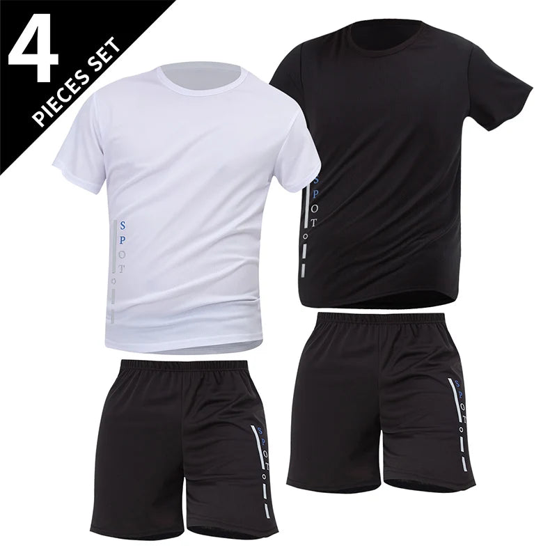2/6 Pack Plus Size Men's Quick Drying Short Sleeve Shorts Suit Leisure Sports Running Fitness T Shirt Joker Shorts Teen