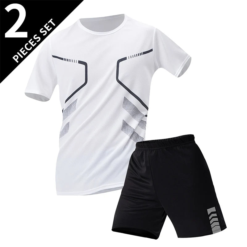 2/6 Pack Plus Size Men's Quick Drying Short Sleeve Shorts Suit Leisure Sports Running Fitness T Shirt Joker Shorts Teen