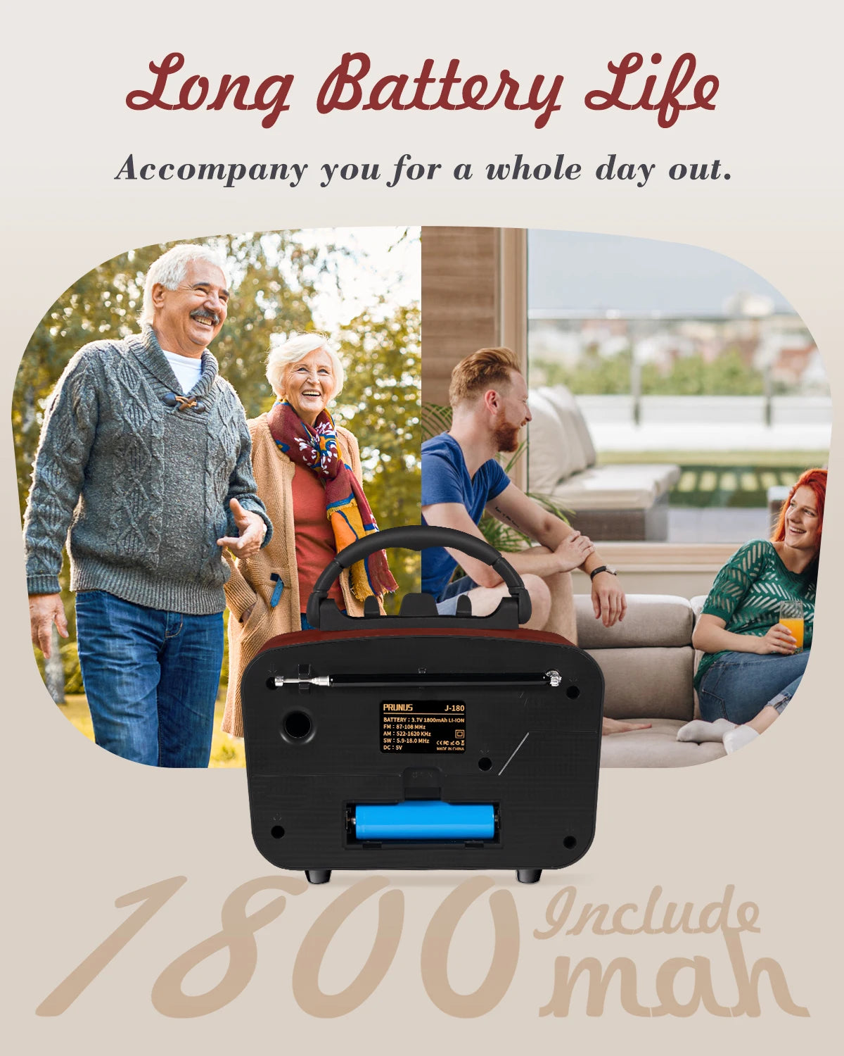 J-180 Retro Radio Bluetooth Speaker AM/FM/SW Clear Stereo Sound Quality TF/USB/Headphones Player Rechargeable Retro Radios