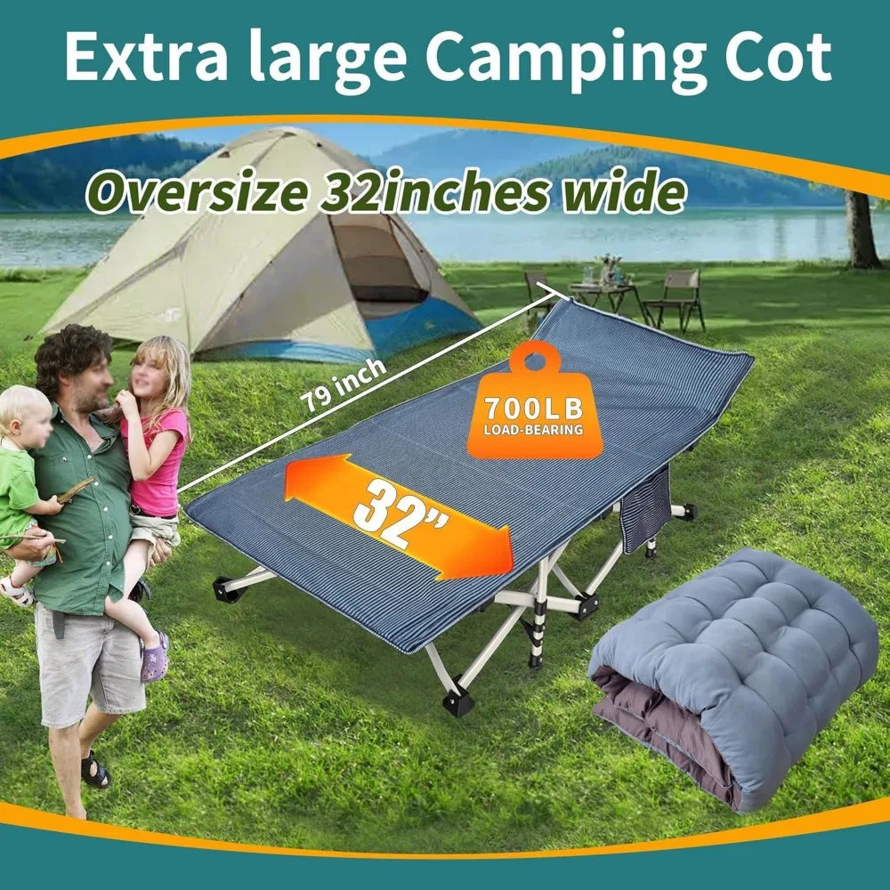 2 Pack Oversize XXL Camping Cot with Mattress Comfortable Extra Wide Sleeping Bed for Adults with Carry Bag