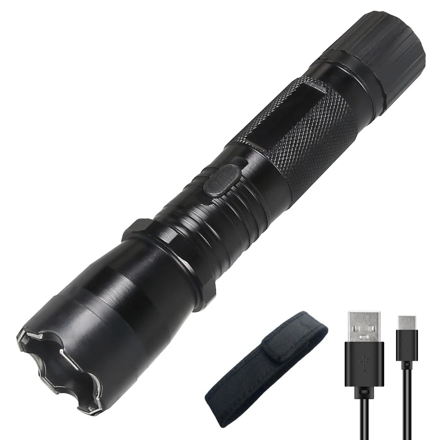 928 Tactical Flashlight - High-Impact ABS, USB Rechargeable with Window Breaker, Fixed Focus Self-Defense Torch