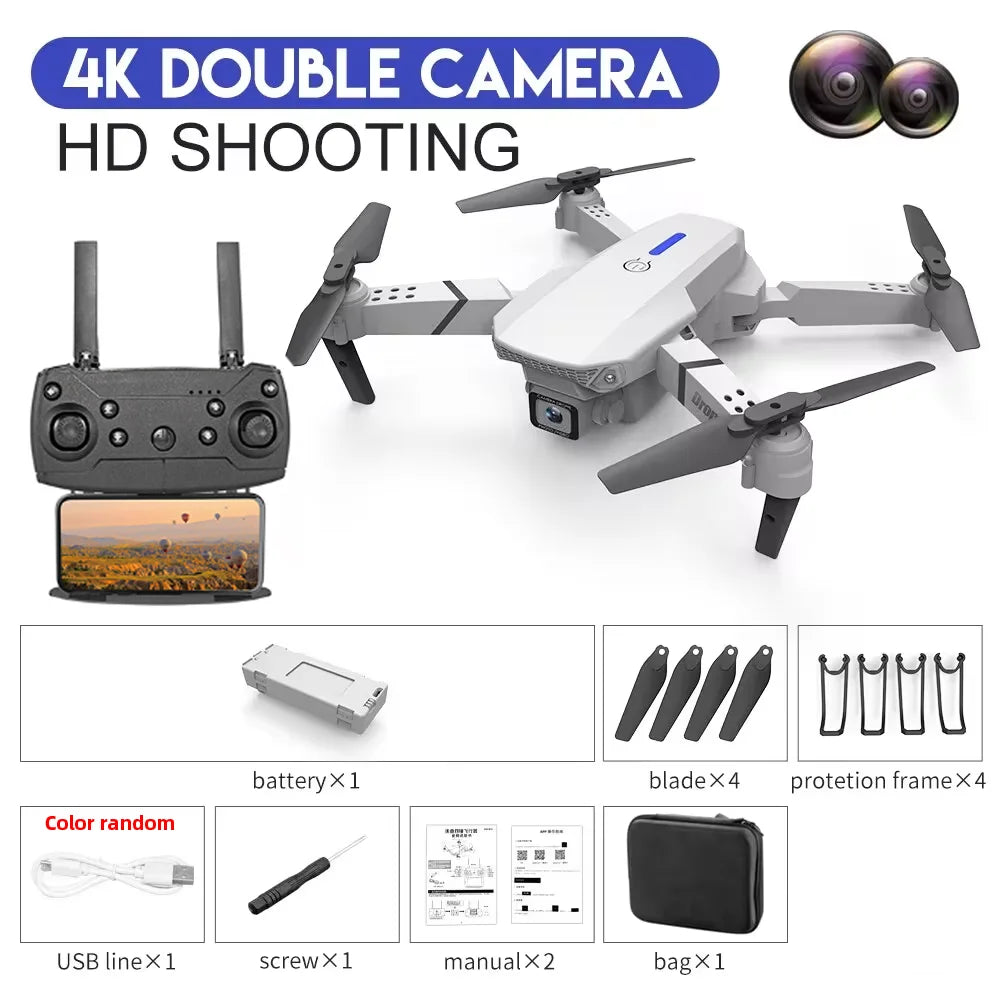 KDBFA 2024 New E88 Pro WIFI FPV Drone Wide Angle HD 4K 1080P Camera Height Hold RC Foldable Quadcopter Helicopter Toy Gift