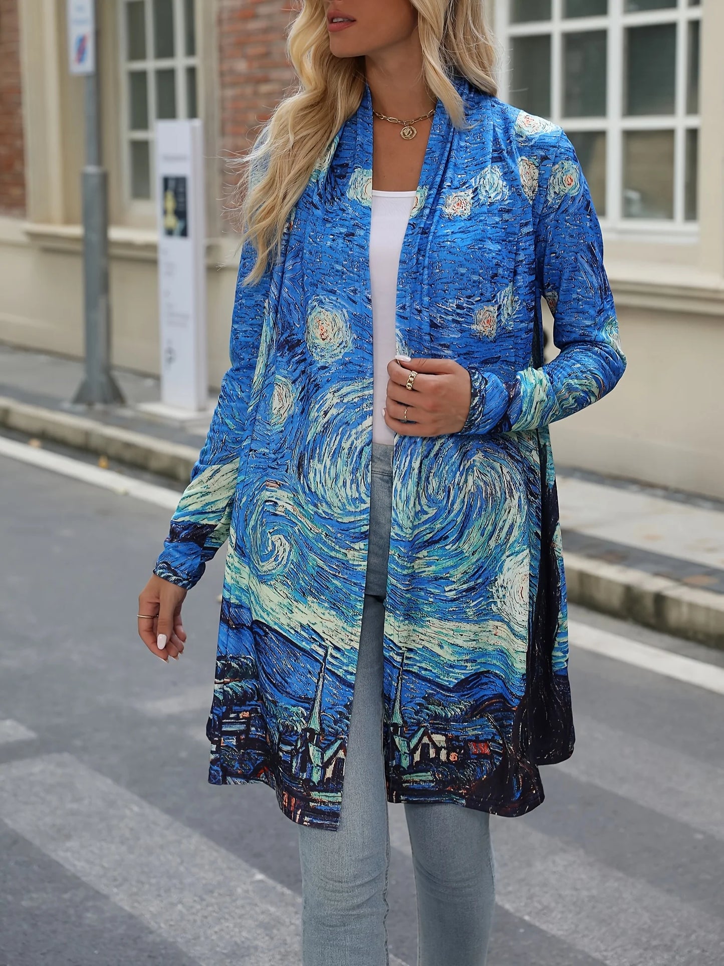 2024 Plus Size Women's Ethnic Printed Cardigan Long Sleeved Coat for Spring and Autumn