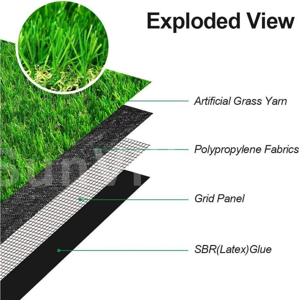 Premium Synthetic Artificial Grass Turf 1.38inch Pile Height, High Density Fake Faux Grass Turf, Natural and Realistic