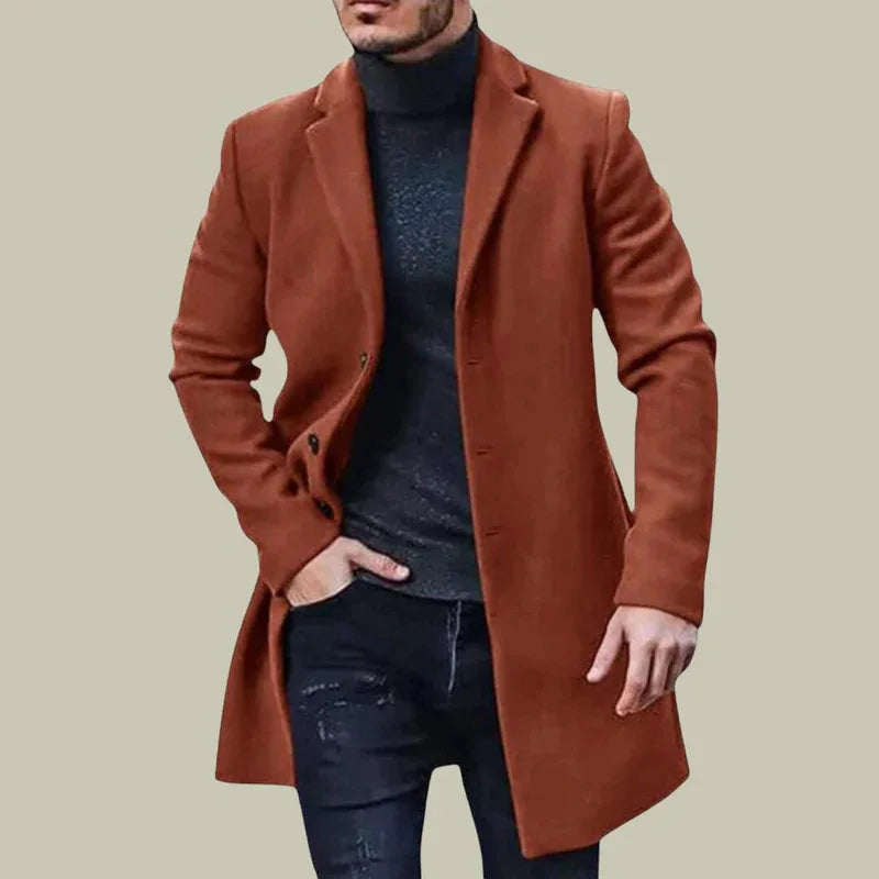 Warm Men's Woolen Coat Pure Color Medium-Length Windbreaker Outerwear in Various Colors And Sizes European Sle Autumn Faion