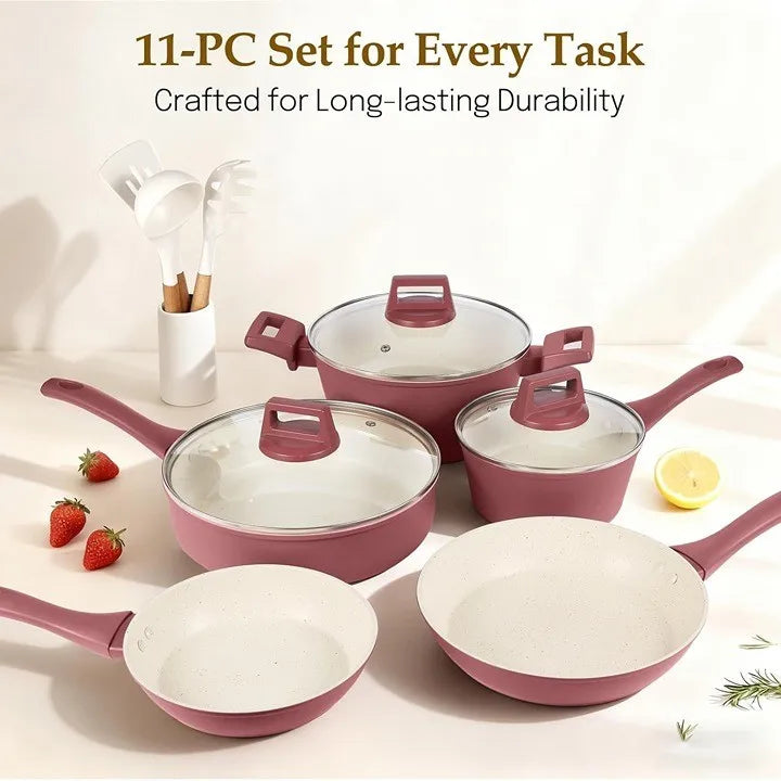 Cookware Sets11 Piece Granite Non Stick Cookware Set for Induction and Gas Stoves Durable Scratch Resistant Pots and Pans