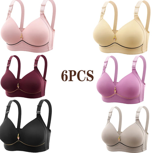 Lady's Plus Size Non Wired Comfortable Breathable Clustering Bra with Thin Cup Glossy Surface Underwear