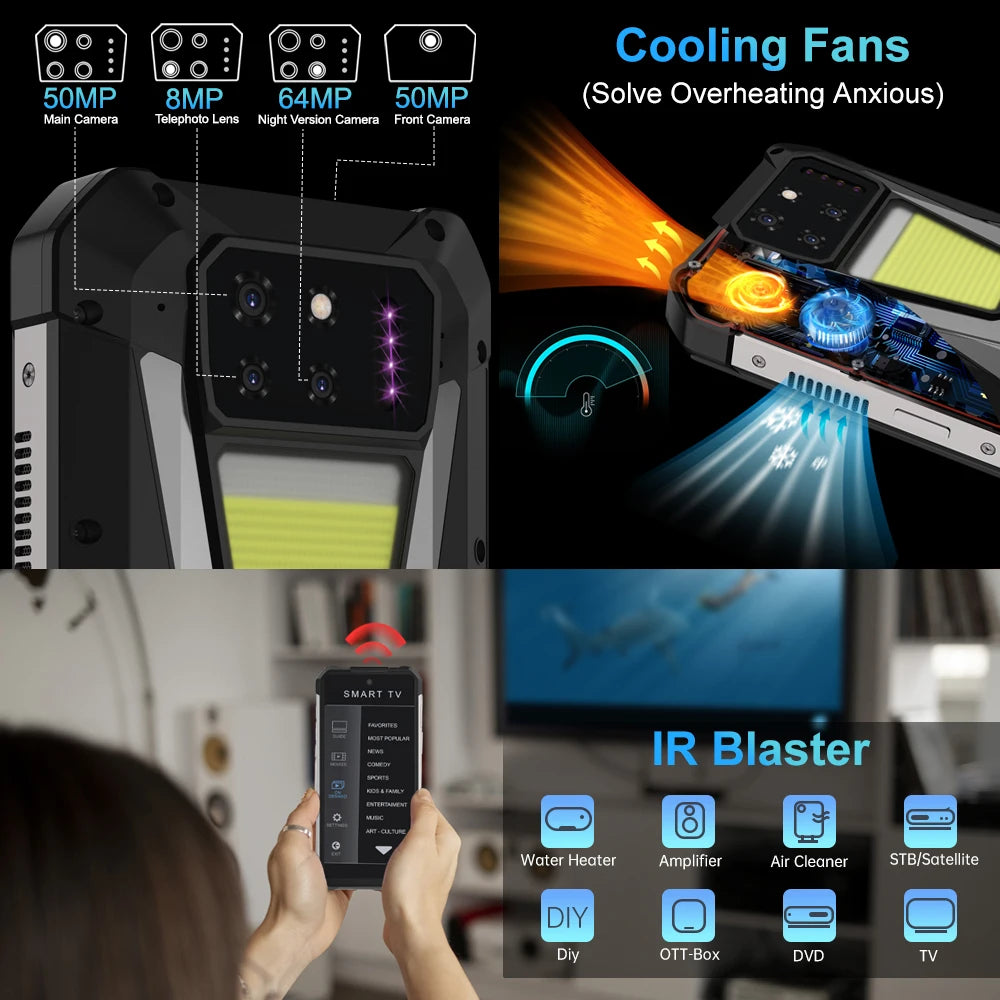 8849 Tank 3S Unihertz Rugged Smartphone with Projector 5G 12/16GB RAM 256/512GB ROM Dimensity 8200 64MP Night Vision Phone