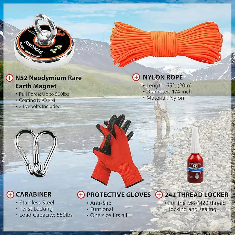 Neodymium Fishing Magnets Kit Strong Pulling Force Magnet Fishing Kit for River Retrieval