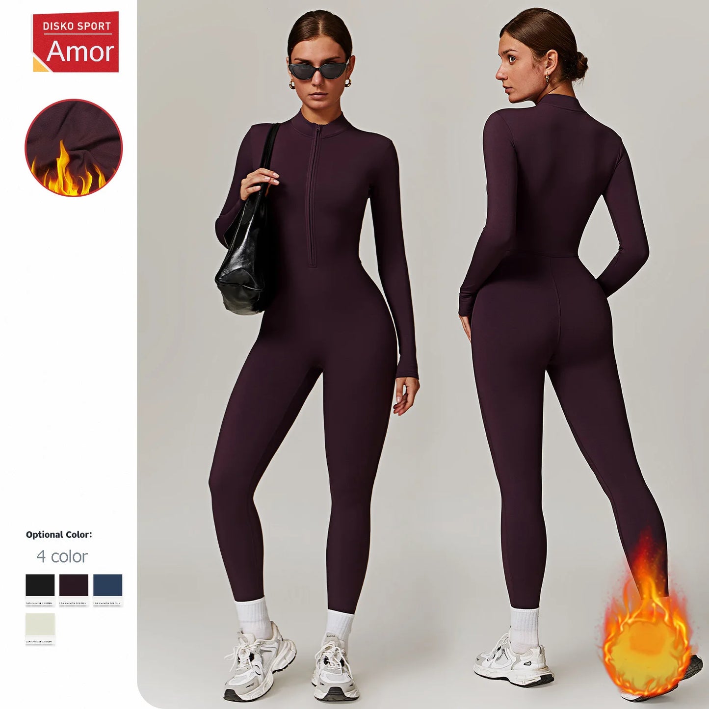 Winter Autumn Women's One Piece Yoga Jumpsuit Solid Polyester Spandex