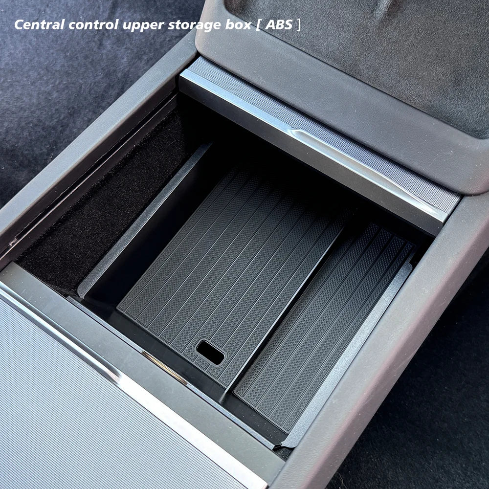Console And Armrest Storage Box For Tesla New Model Y 2025 Juniper ABS With Silicone Non Slip Mat And Water Cup Holder