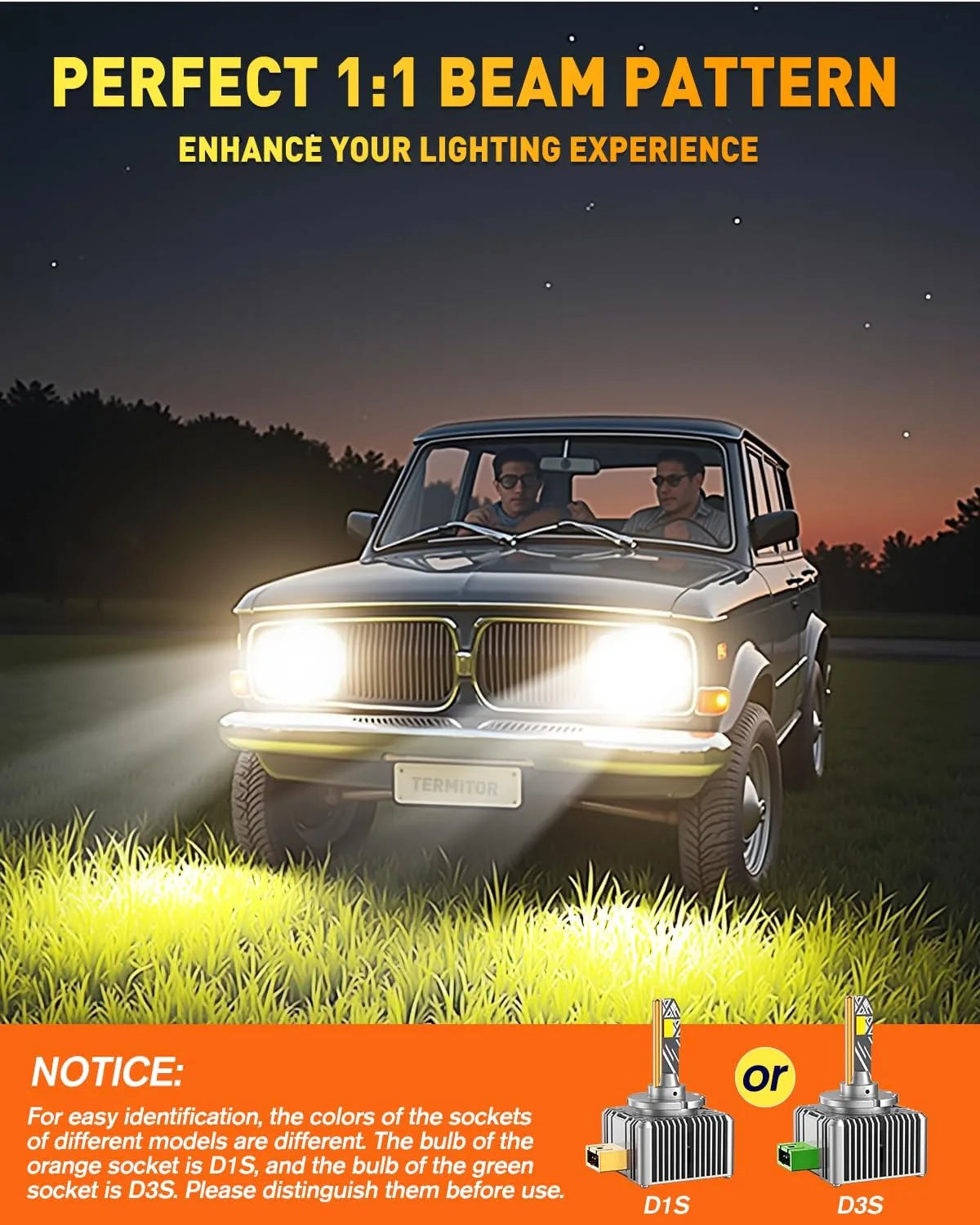 TERMITOR Pack of 2  D1S D1R LED Bulbs, 36,000LM 900% Brightness, 6500K Cool White, 1:1 D1S HID