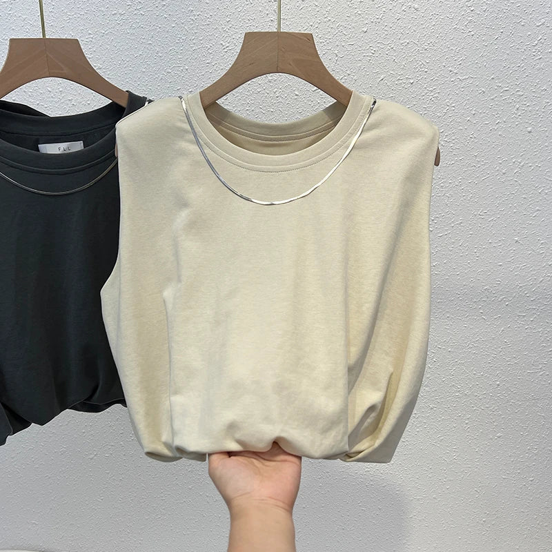 European White Sleeveless T-Shirt for Women Summer Korean Tank Top Stylish Short Top M to 3XL