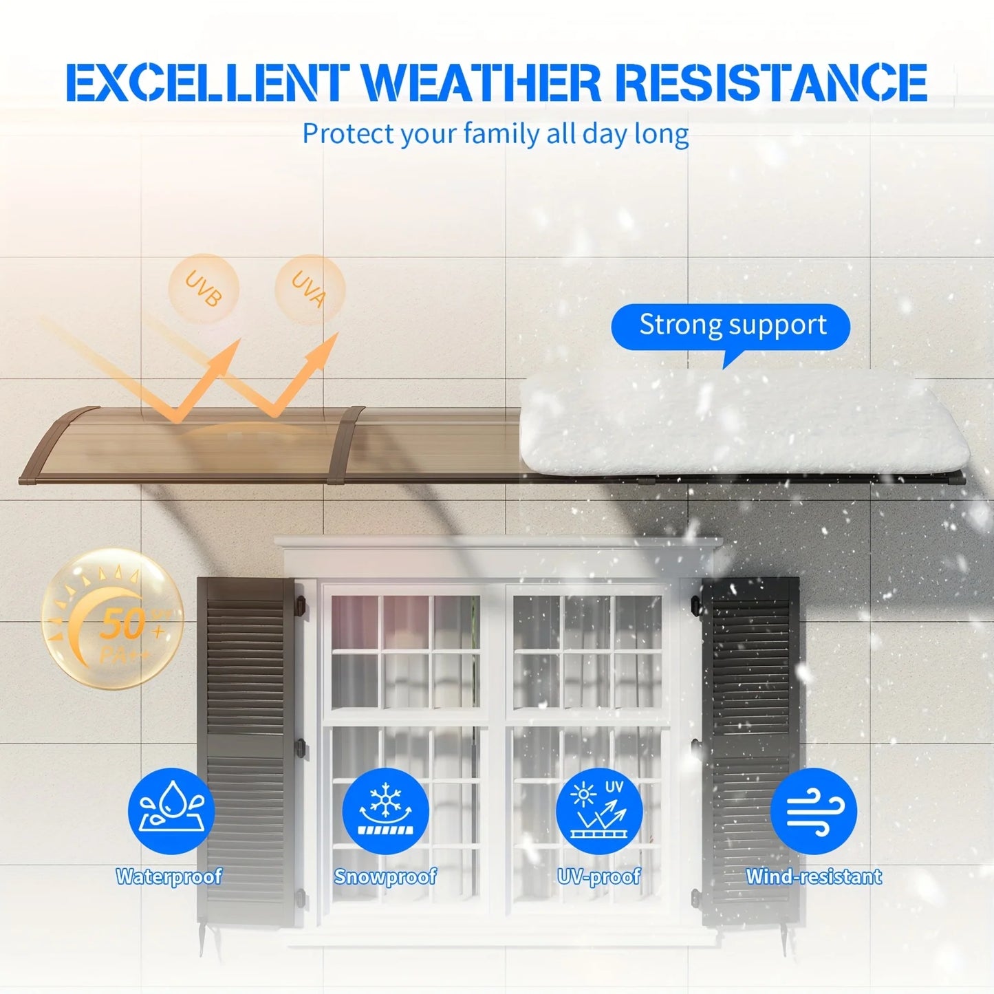 Awning Canopy for Door and Window UV Rain and Snow Sunlight Protection Polycarbonate Hollow Sheet Outdoor Canopy Easy Installation
