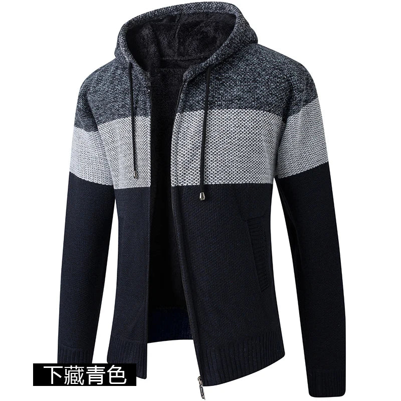 ENWEIGECN Velvet Padded Hooded Cardigan Sweater For Men