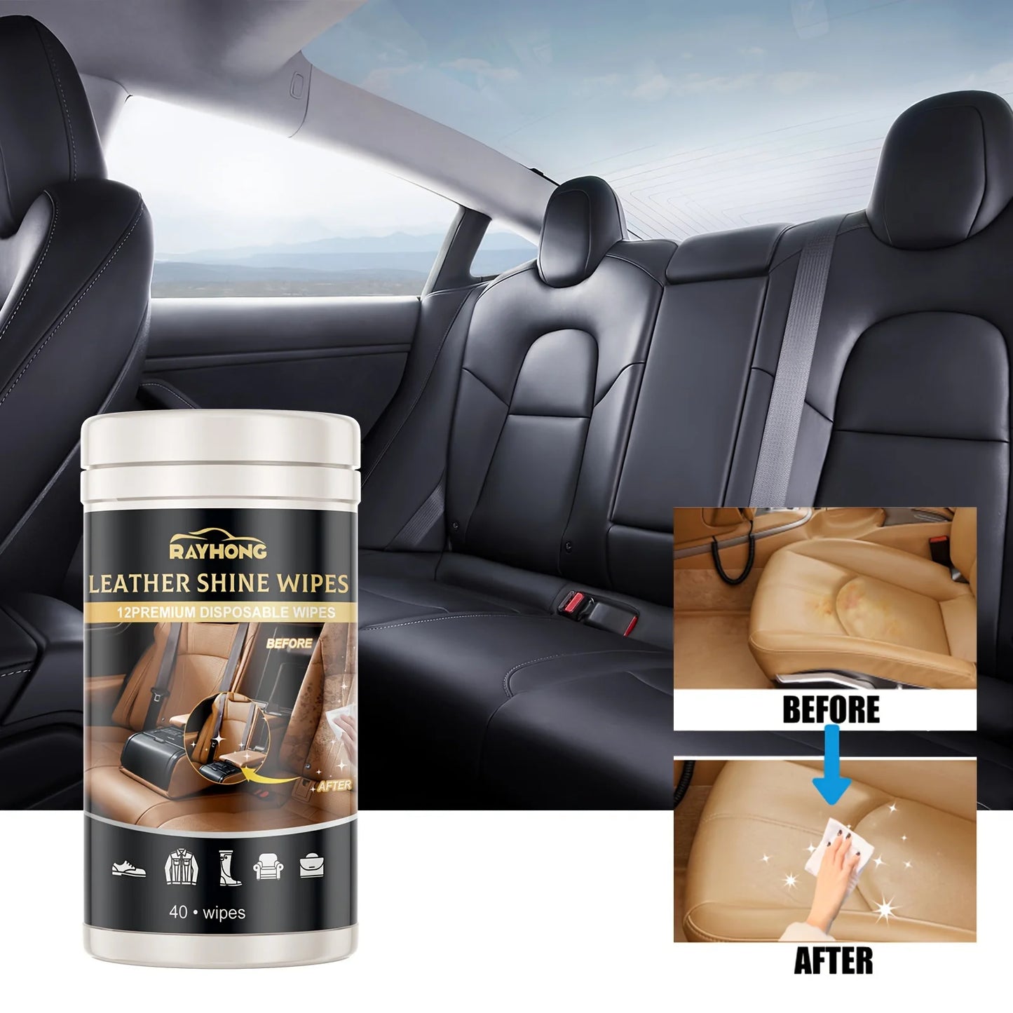 40 80pc Premium Faux Leather Cleaning Wipes for Sofas Shoes and Car Seats