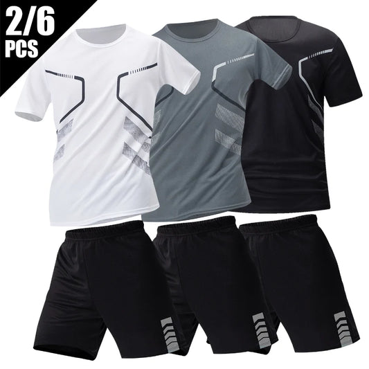 Plus Size Men's Quick Drying Short Sleeve Shorts Suit Leisure Sports Running Fitness T Shirt Joker Shorts Teen