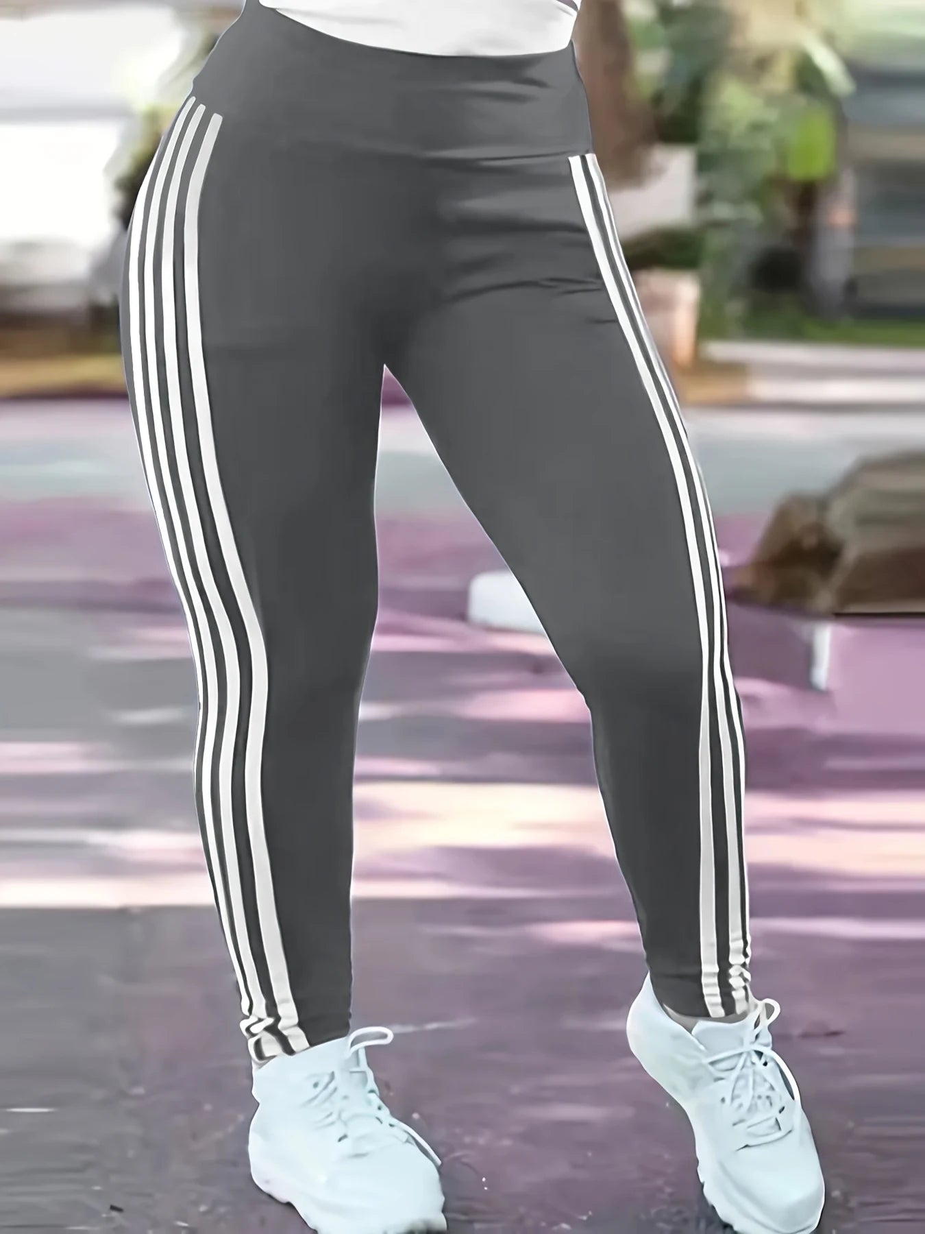 Women Plus Size Striped Leggings 1XL to 5XL Casual Slim Sports Running Pants