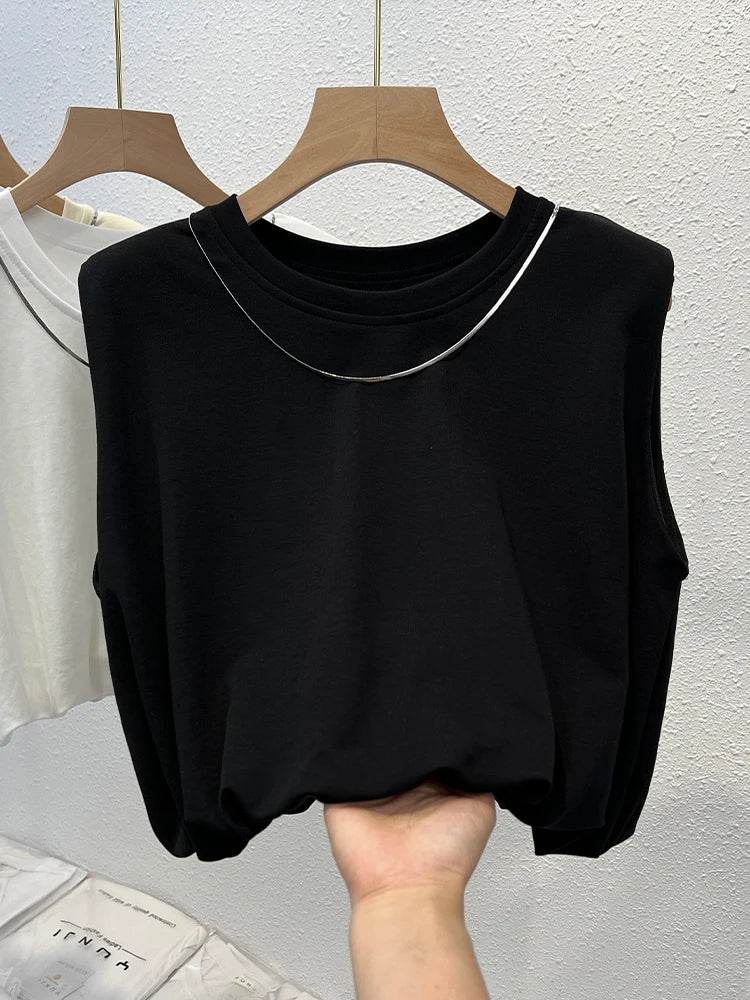 European White Sleeveless T-Shirt for Women Summer Korean Tank Top Stylish Short Top M to 3XL