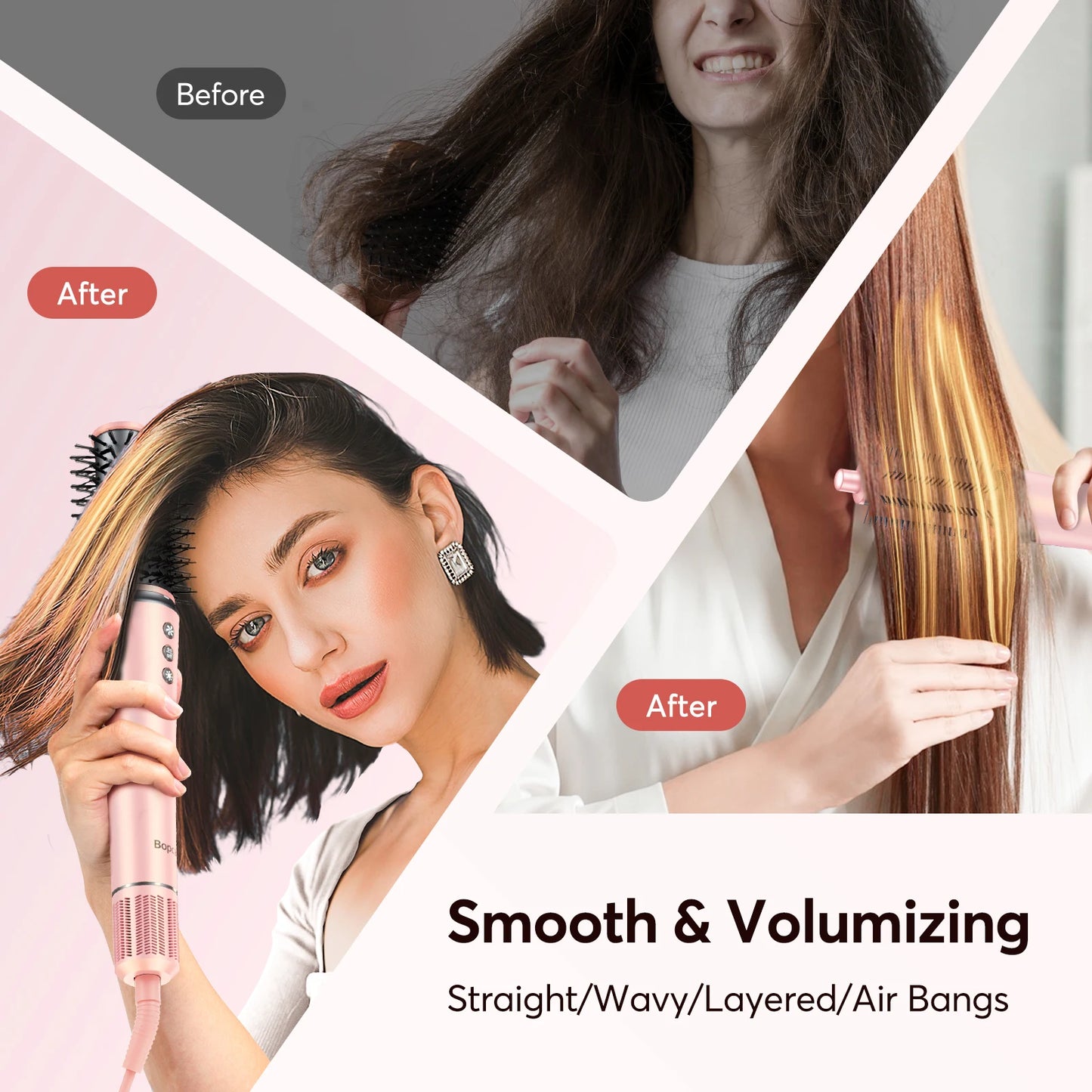 Bopcal 5 In 1 Hair Dryer Hot Air Comb Electric Hair Curling Iron 1200W High Speed Blower Multifunctional Styling Tools Hairdryer