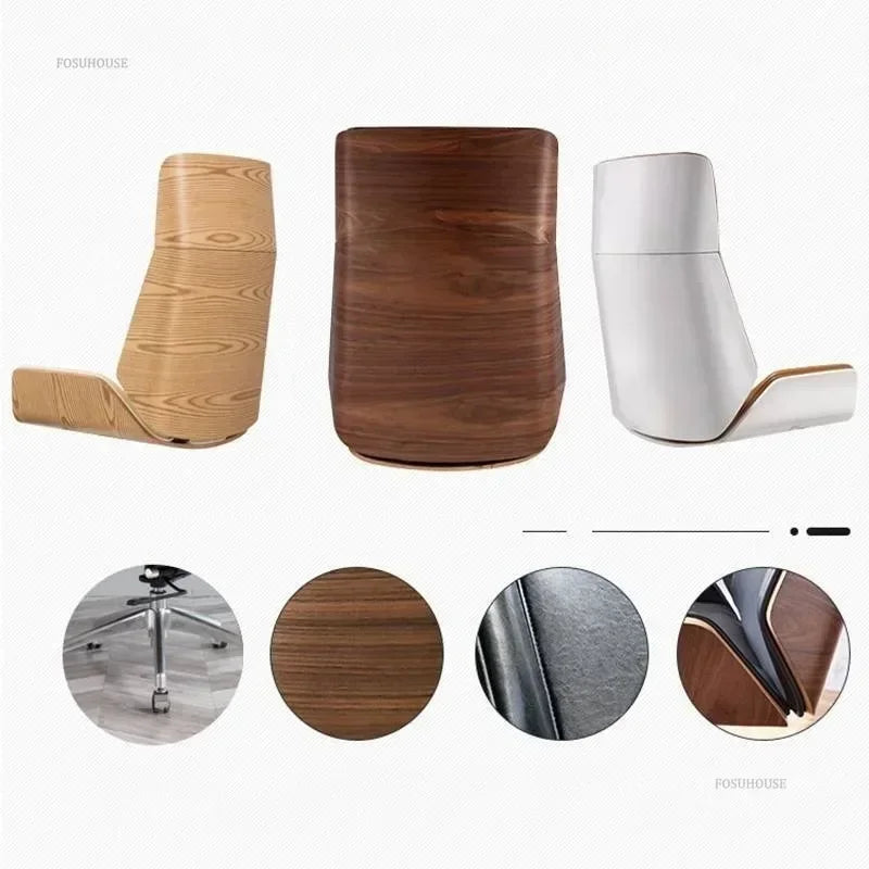 Modern Wooden Swivel Chair Home Leisure Leather Computer Chair Luxury Gaming High Back Office Chair Bedroom Furniture