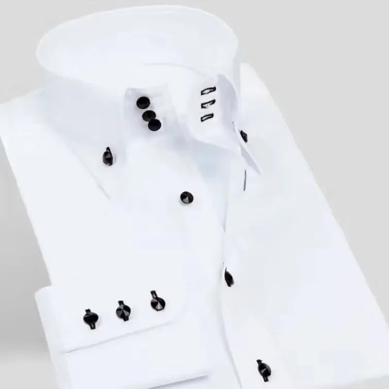 Premium Quality White Dress Shirts for Men Non Iron Wrinkle Resistant Long Sleeve Solid Cotton Polyester