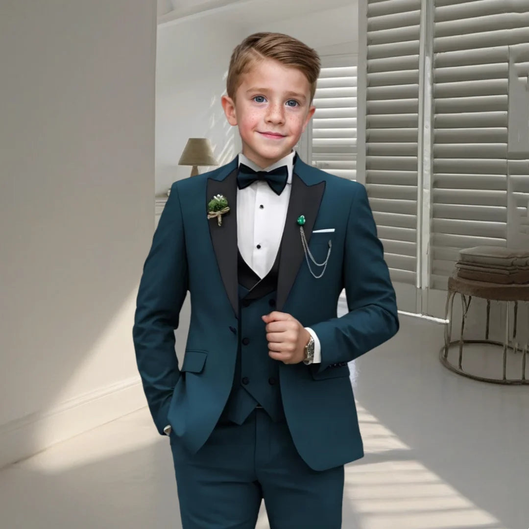 24 Hour Ship Boy's Formal 4 Piece Suit Set Blazer Vest Pants Bow Tie Smart Kids Tuxedo Dress Wedding Ring Bearer