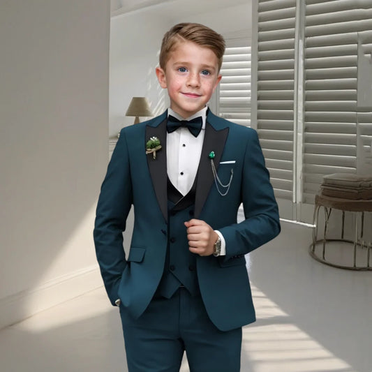 24 Hour Ship Boy's Formal 4 Piece Suit Set Blazer Vest Pants Bow Tie Smart Kids Tuxedo Dress Wedding Ring Bearer