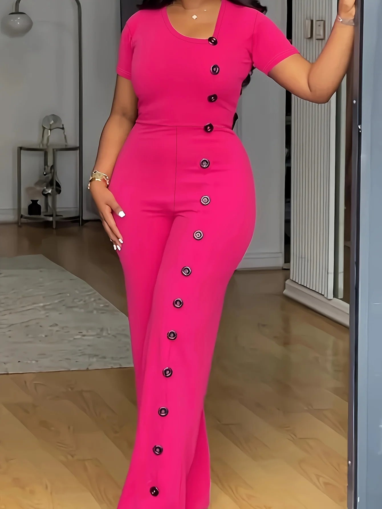 Samson Shopping 25 Formal Short Sleeve Buttoned Jumpsuit