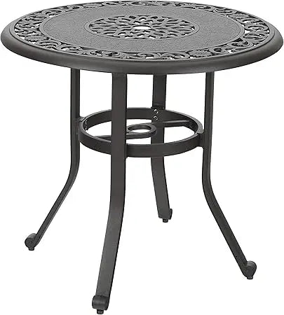 Cast Aluminum Patio Dining Set for 6 People 7 Piece Outdoor Furniture with 54 Inch Round Table and Umbrella Hole