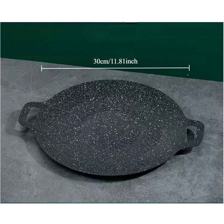 Korean Grill Pan,Nonstick Round Griddle Grill Pan for BBQ,Round BBQ Griddle with Handle,Multifunctional Stove Plate for Meats