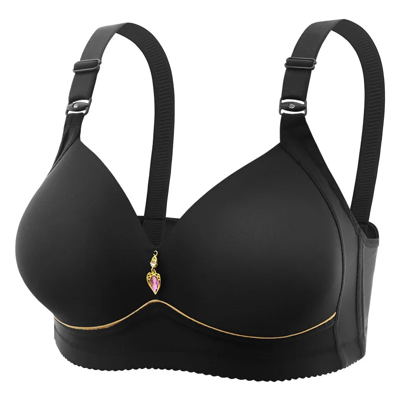 Lady's Plus Size Non Wired Comfortable Breathable Clustering Bra with Thin Cup Glossy Surface Underwear