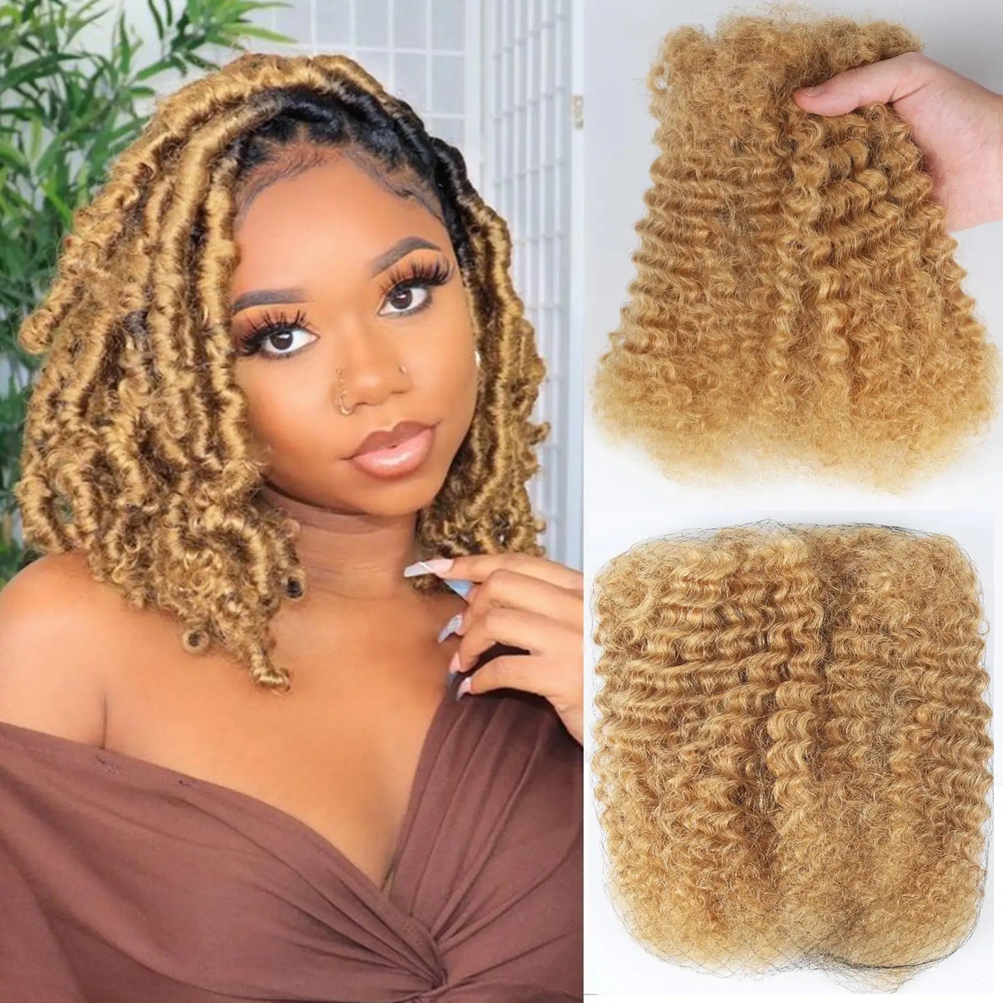 Afro Kinky Bulk Human Hair for Dreadlock Extensions and Braiding 2 Pack 100g Ginger Orange Color