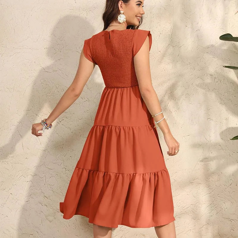 Summer Maternity Pleated Dress Sweet Flying Sleeve O-neck Pregnant Women's Chiffon Dress Plus Size Dresses Maternity Dress