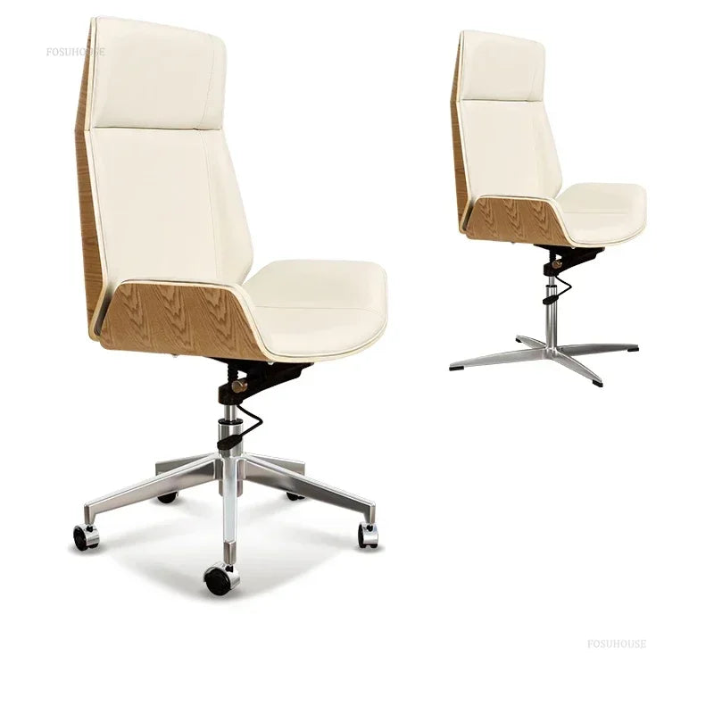 Modern Wooden Swivel Chair Home Leisure Leather Computer Chair Luxury Gaming High Back Office Chair Bedroom Furniture