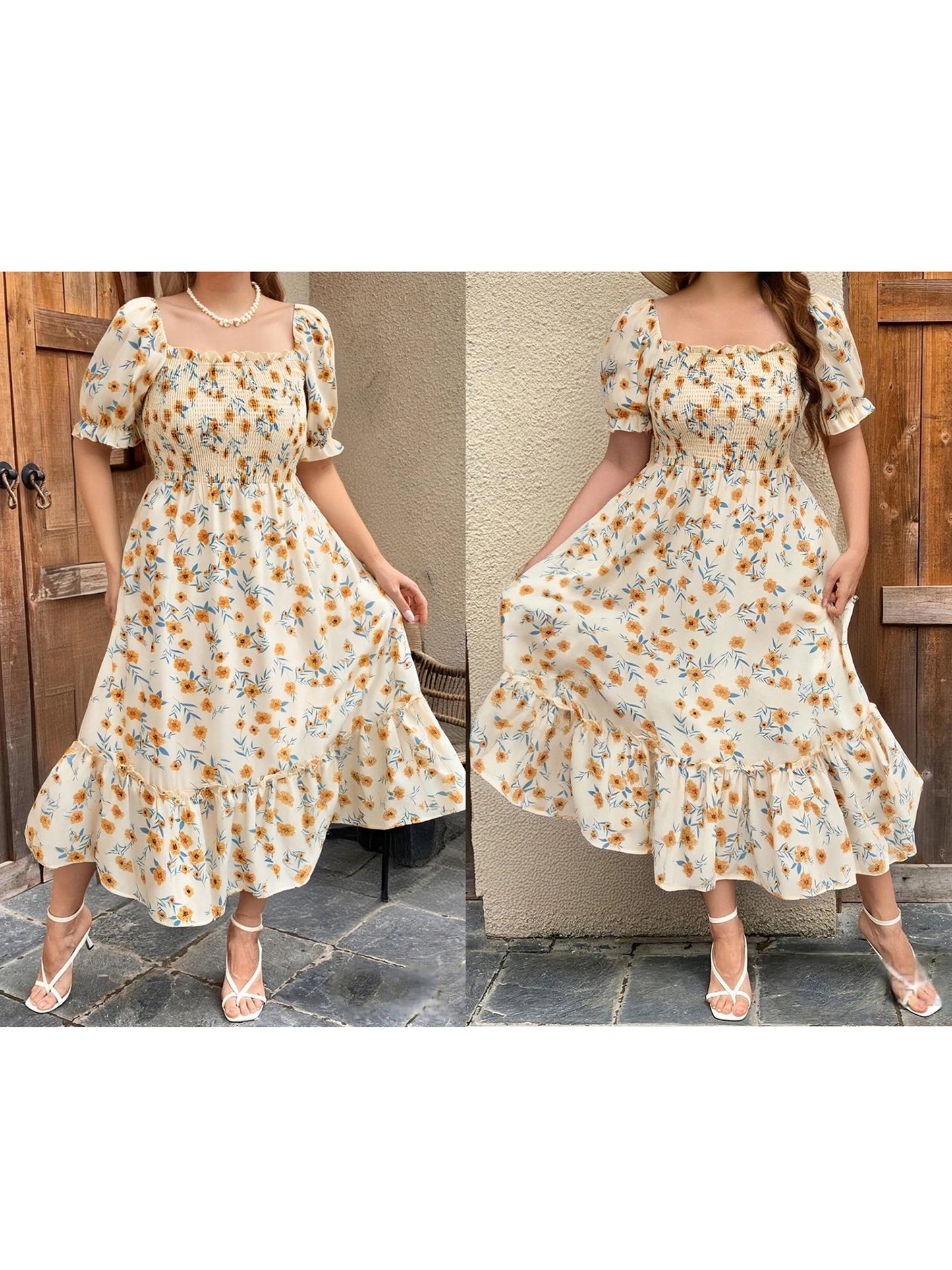 Elegant Plus Size Maxi Dress with V Neck and Ruffle Sleeves for Summer Parties and Special Occasions