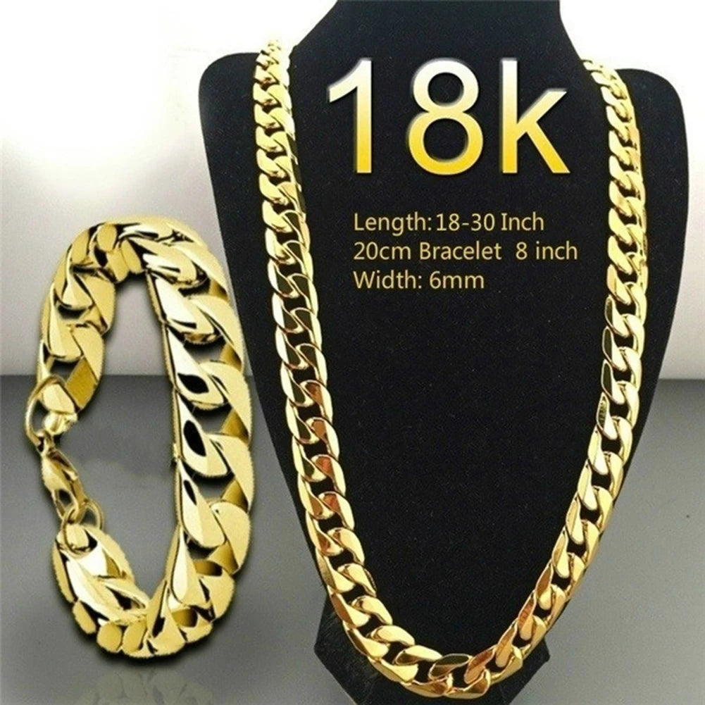 Fashion Men 18K Gold Necklace Cuban Chain Necklace 16-32 Inch Easy Wearing High Quality for Men Jewelry Gifts Wedding Party