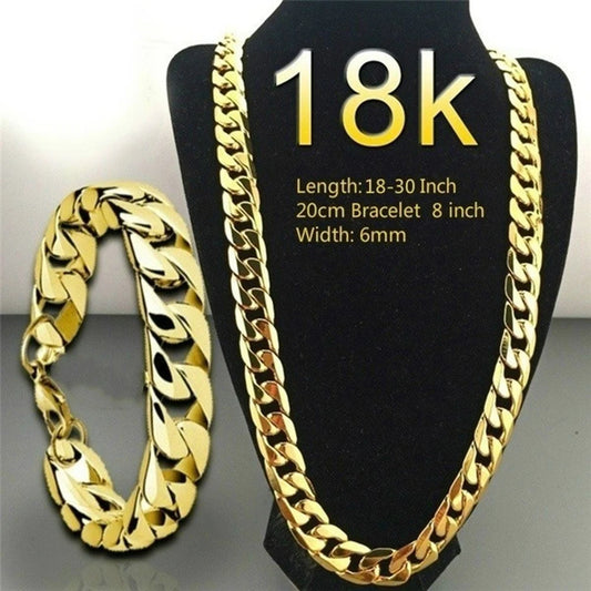 Fashion Men 18K Gold Necklace Cuban Chain Necklace 16-32 Inch Easy Wearing High Quality for Men Jewelry Gifts Wedding Party