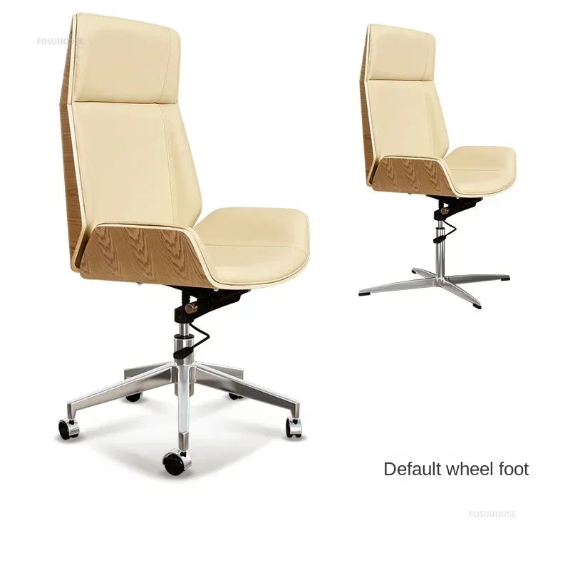 Modern Wooden Swivel Chair Home Leisure Leather Computer Chair Luxury Gaming High Back Office Chair Bedroom Furniture