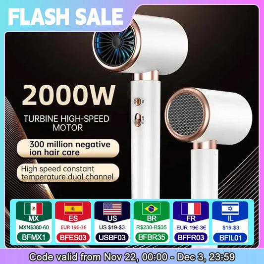 High Speed Electric Hair Dryer with Turbine Airflow Low Noise Constant Temperature and Quick Drying for Home Salons