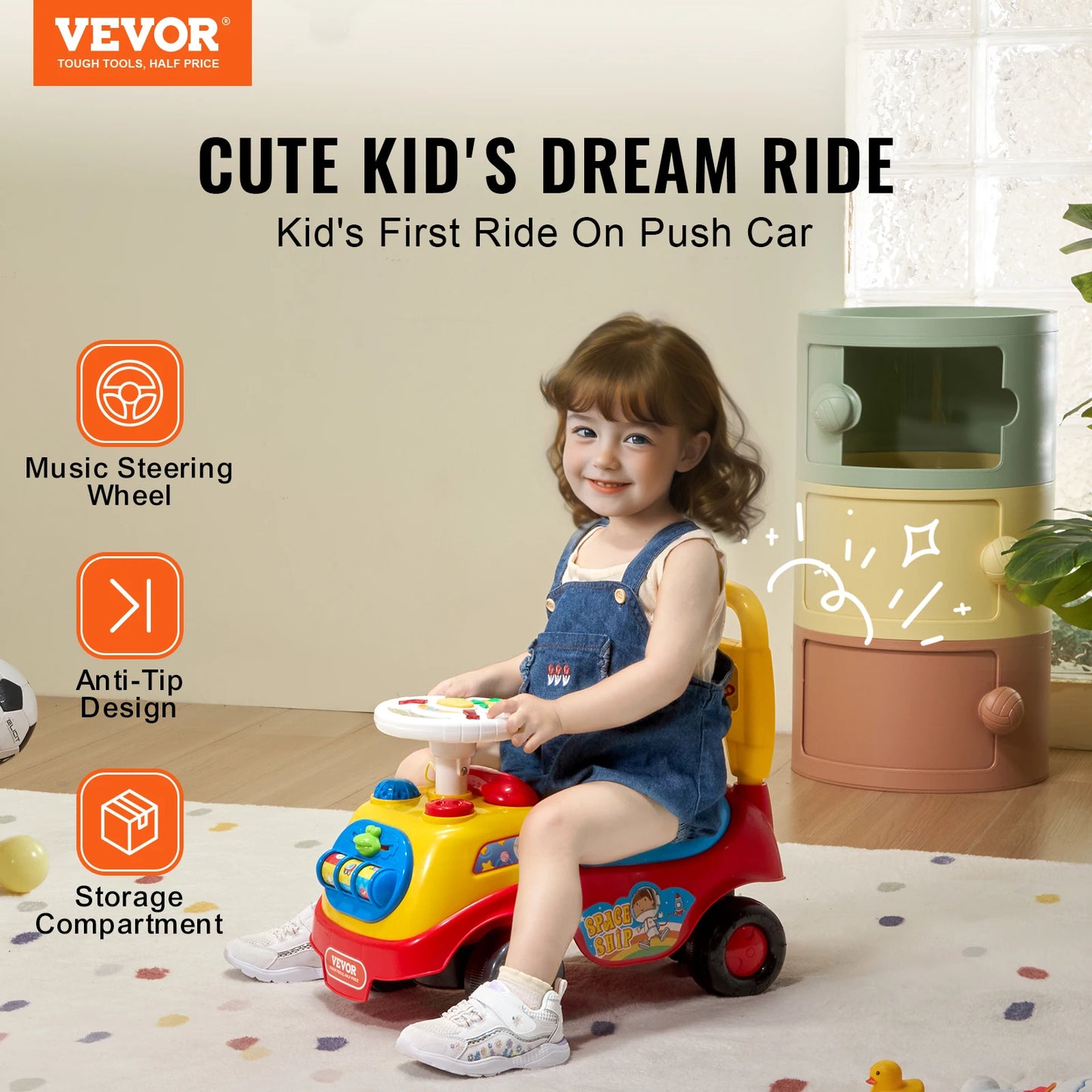 SucceBuy Toddler Ride On Push Car Sit to Stand Kids Ride On Toy Car W/ Music Steering Wheel   Seat Storage for Toddlers Ages 1-3