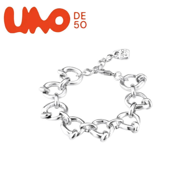 UNOde50 Silver Plated S925 And Gold Plated 14K Fashionable Chain Link Bracelet for Women