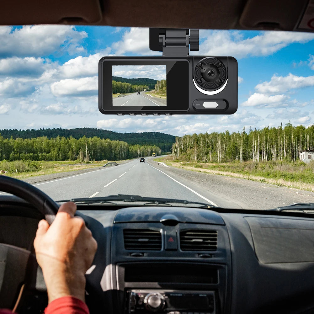 1080P WiFi Dash Cam HD Car DVR with 2 Inch IPS Screen Triple Lens Video Recorder for Front Rear Inside Parking Monitoring